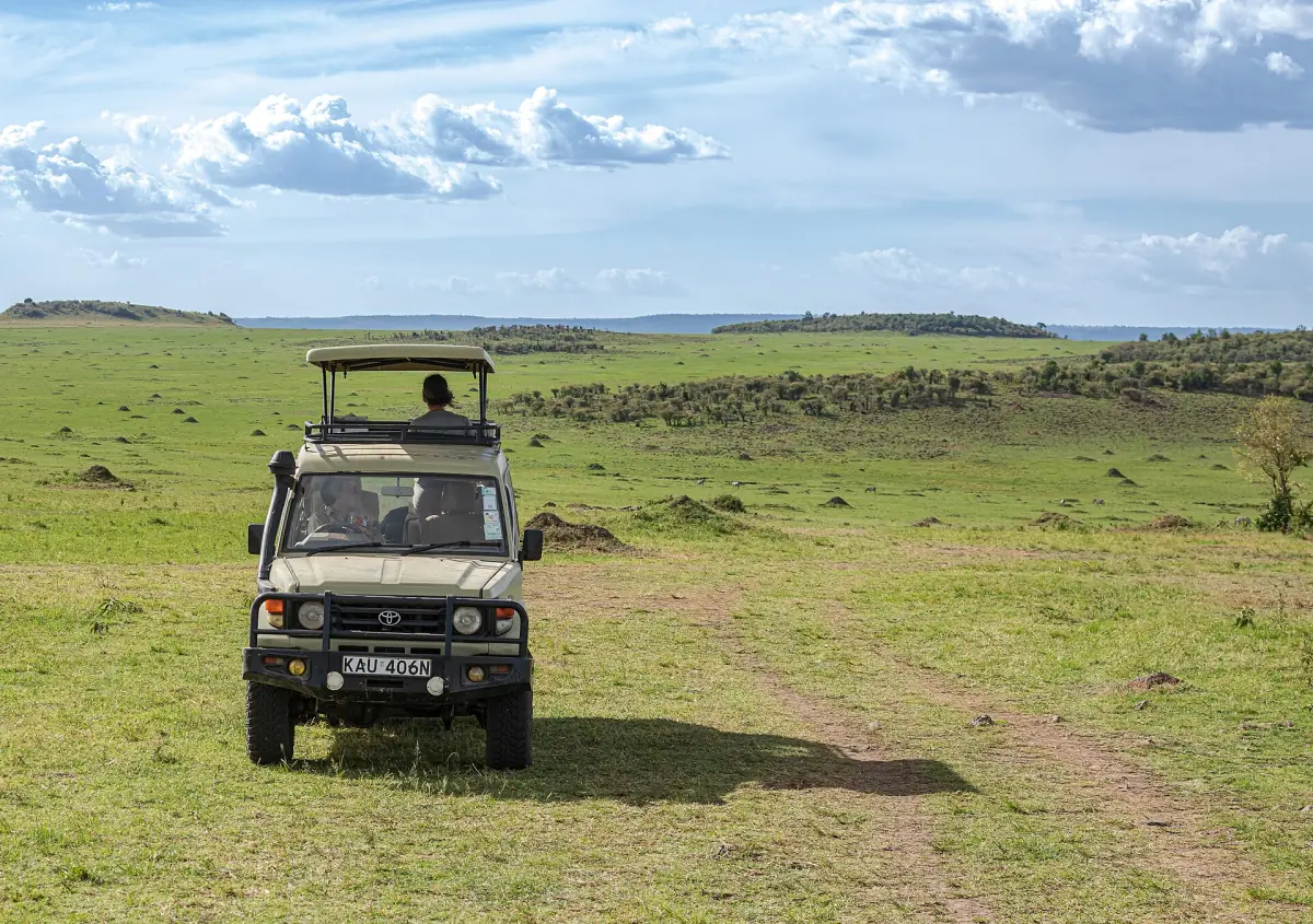 A safari vehicle on a track