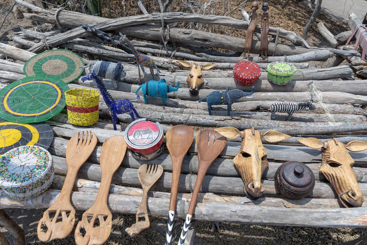 Crafts laid out at a Maasai village